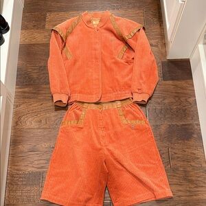 Vintage Orange Corduroy Jacket and Shorts Set